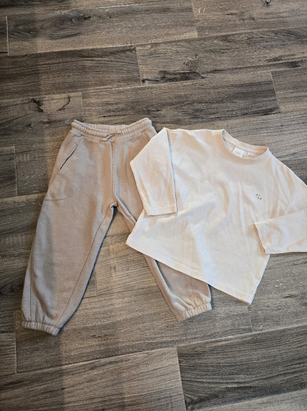 Kids ZARA Neutral Beige Sweatshirt & Jogger Set